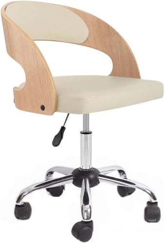 MNOIINM Bürostuhl ohne Armlehnen, ergonomischer Computer-Schreibtischstuhl, mittlere Rückenlehne, Drehstuhl mit Massivholz-Rückenlehne und PU-Lederkissen (Farbe: #6) von MNOIINM