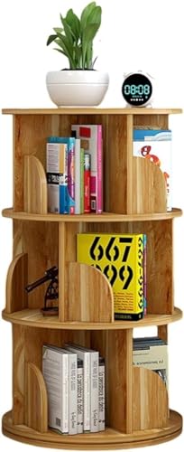 MNOIINM Drehbares Bücherregal, 360°-Display, 3 Etagen, bodenstehend, Bücherregal, Aufbewahrungsregal für Kinder und Erwachsene, Massivholz, Bücherregal Organizer (Farbe: Braun) von MNOIINM