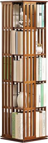 MNOIINM Drehbares Bücherregal mit 5 Ebenen, braunes Bambus-Bücherregal, bodenstehend, Bücherregale, Aufbewahrung, Organizer, Schrank, Regal (Größe: 5 Ebenen (37 x 37 x 149 cm) von MNOIINM