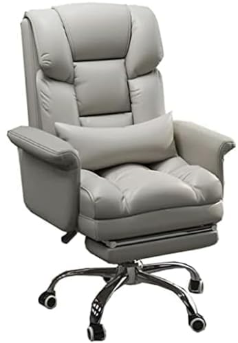 MNOIINM Ergonomischer Stuhl mit Fußstütze, Computerstuhl, ergonomischer Bürostuhl, hohe Rückenlehne, großer Chefsessel aus PU-Leder, Arbeitsstühle mit 135° Rückenlehne, Lendenwirbelstütze (Farbe: Grau von MNOIINM