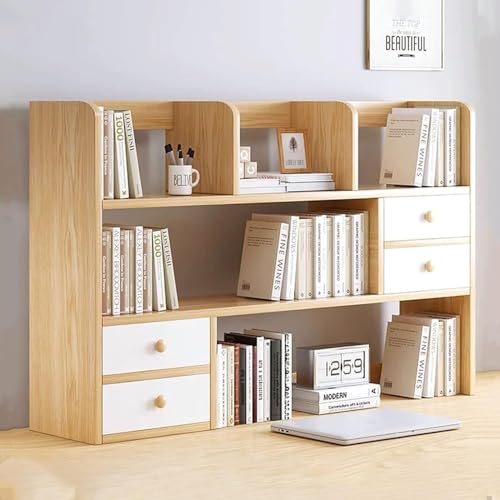 MNOIINM Schreibtisch-Bücherregal, Organizer, MDF, Büroregal mit 4 Schubladen, Holz-Arbeitsplatte, Bücherregal, 113 x 17 x 80 cm (Farbe: B) von MNOIINM
