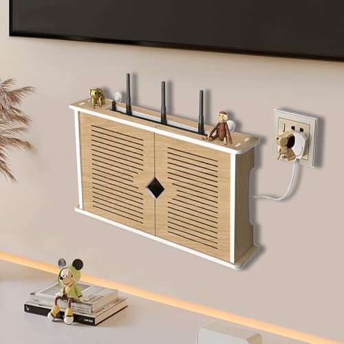 Router Schrank, Router Kasten, Wand Montiertes Schwimmendes WLAN Router Regal für Wohnzimmer Schlafzimmer Wohnung, Wanddekoration Box für WLAN-Router/TV-Decoder(A) von MNOIINM