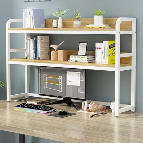 Schreibtisch-Bücherregal für Computertisch, 2-stöckig, Mehrzweck-Holzstall, Bücherregal, verstellbares Regal für Bürobedarf, Organizer, 55/75/85/95 cm x 24 x 90 cm (Größe: 55 cm, Farbe: D) von MNOIINM