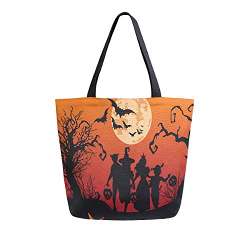 MNSRUU Halloween-Handtasche, Fledermausbaum, wiederverwendbar, für Damen, groß, Legerer Handtasche, Schultertasche für Einkaufen, Lebensmittel, Reisen im Freien von Mnsruu