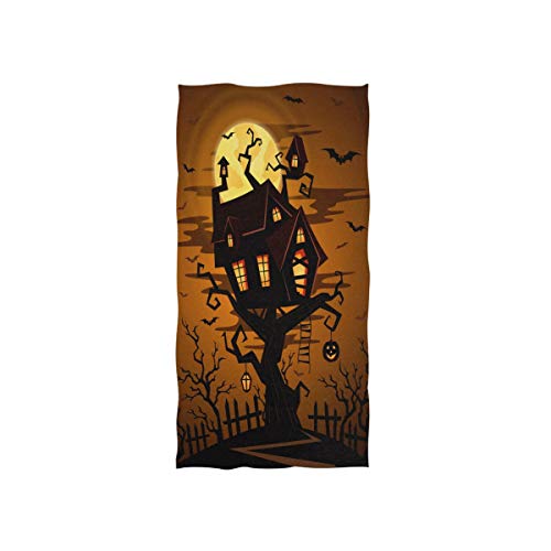 MNSRUU Halloween-Handtuch, Baum, Haus, Vollmond, Fledermaus, weiches Badetuch, Hotel, Spa, Sport, 76 x 38 cm von Mnsruu