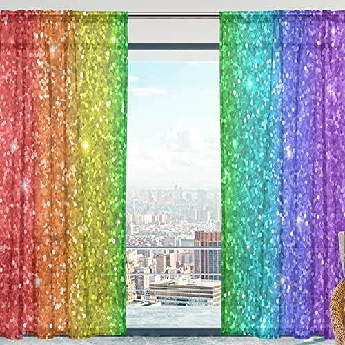 Mnsruu Vorhang mit Regenbogen-Glitzer, 213 cm lang, Voile, Fenstervorhang, für Wohnzimmer, Schlafzimmer, 2 Bahnen von Mnsruu