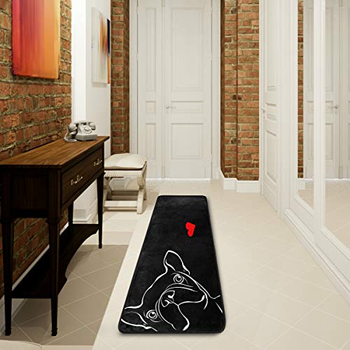 Mnsruu Teppich mit süßem Bulldoggen-Motiv, schwarz, Herzmotiv, für Wohnzimmer, Schlafzimmer, Küche, 61 cm x 182,88 cm von Mnsruu