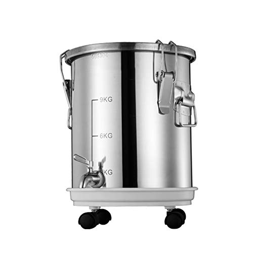 MNSSRN Versiegelter Lauf mit Wasserhahn und Radbasis, verdickter 304-Speichertank aus Edelstahl, leicht zu reinigend, multifunktionales Ölfass, Transportfass,with Faucet,14L von MNSSRN
