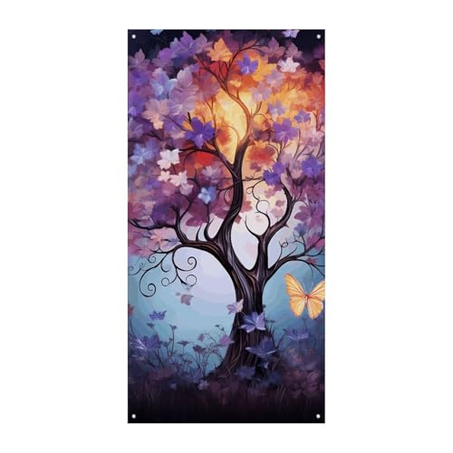 Bunte Blume Schmetterling Baum Türabdeckung Banner Party Dekor Zubehör Veranda Hängendes Banner Personalisierung Party Banner für Urlaub Geburtstag Garten Rasen von MNVTSKOP