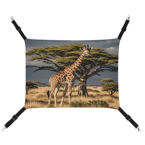 MNVTSKOP Afrika Giraffe Majestic Tree Haustierhängematte atmungsaktive Katzenhängematte mit verstellbaren Gurten und Metallhaken, Plüsch, kleines Tier, weiches Versteckbett für drinnen und draußen von MNVTSKOP