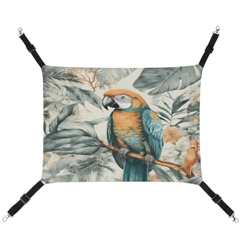 MNVTSKOP Birds in The Jungle Haustier-Hängematte, atmungsaktive Katzenhängematte mit verstellbaren Gurten und Metallhaken, Plüsch, kleines Tier, weiches Versteckbett für drinnen und draußen von MNVTSKOP