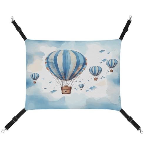 MNVTSKOP Blaue Heißluftballon-Haustier-Hängematte, atmungsaktive Katzenhängematte mit verstellbaren Gurten und Metallhaken, Plüsch, kleines Tier, weiches Versteckbett für drinnen und draußen von MNVTSKOP
