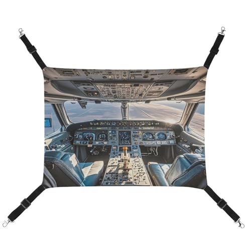 MNVTSKOP Flugzeug-Cockpit-Haustier-Hängematte, atmungsaktive Katzenhängematte mit verstellbaren Gurten und Metallhaken, Plüsch, kleines Tier, weiches Versteckbett für drinnen und draußen von MNVTSKOP