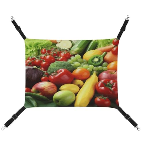 MNVTSKOP Frisches Gemüse, Obst, Haustier-Hängematte, atmungsaktive Katzenhängematte mit verstellbaren Gurten und Metallhaken, Plüsch, kleines Tier, weiches Versteckbett für drinnen und draußen von MNVTSKOP