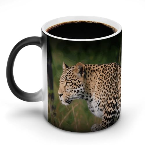 MNVTSKOP Hitzeempfindliche Tasse, Kaffeetasse, wärmewechselnde Tasse, afrikanischer Leopard, lustige Verfärbung, Keramiktasse, magische Kaffeetasse, Farbwechsel, Reisebecher von MNVTSKOP