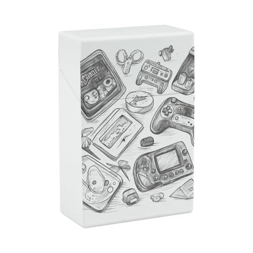 Zigarettenetui Vintage Zigarettenhalter Monochrom Skizzenstil Gaming King Size Zigarettenbox Wasserdicht Leicht Zigaretten Spender für Männer Frauen Smoker Geschenk von MNVTSKOP