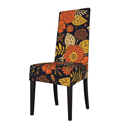 Stuhlhussen Retro Orange Gelb Braun Marine Blumenmuster Waschbarer Stuhlschutz Schonbezüge Stretch Sitzbezug für Stuhl von MNXOIA