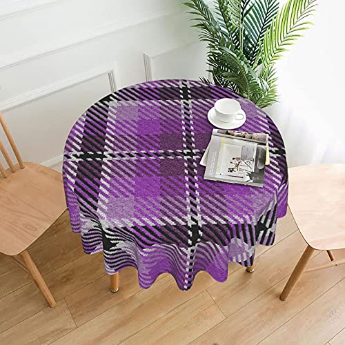 Tischdecke - 60 'runde waschbare Polyester Tischdekoration Tischtuch Lila Violett Lavendel mit Schwarz und einem Schuss Weiß Plaid Tischdecke - 60 'runde waschbare Polyester Tischdekoration Tischtuch Lila Violett Lavendel mit Schwarz und einem Schuss Weiß Plaid von MNXOIA