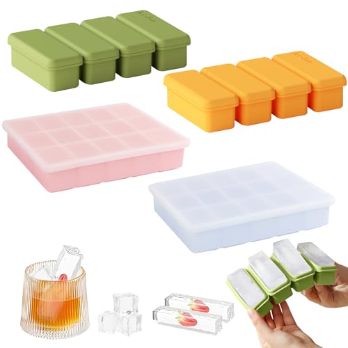 MAOMUN 4 Eiswürfelform Silikon mit Deckel Eiswürfelbehälter mit Deckel, 38 Eiswürfelform Groß Ice Cube Tray, Einfache Freigabe Eiswürfel Form Silikonform Eiswürfel für Whiskey Suppe Backen Souper von MOAMUN