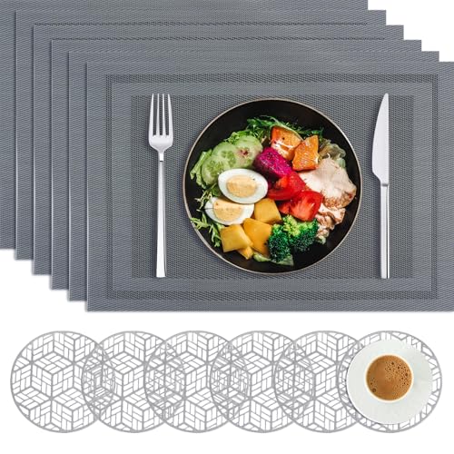 MOAMUN 16 Platzsets Abwaschbar Tischsets Abwaschbar Set, PVC Platzdeckchen und Untersetzer Teller, Hitzebeständig Tischunterlage Esstisch Tischset Platzset Tischuntersetzer für Haus Restaurant Hotel von MOAMUN