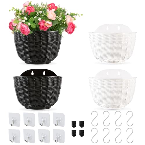 MOAMUN 4 Stück Blumentopf Wand Blumentopf Hängend mit Drainage Und 16 Haken, Dauerhafte Halbkreis Hängetopf für Pflanzen Hängende Blumentöpfe Wandvase für Balkon Garten Outdoor Indoor Decor (2 Farben) von MOAMUN