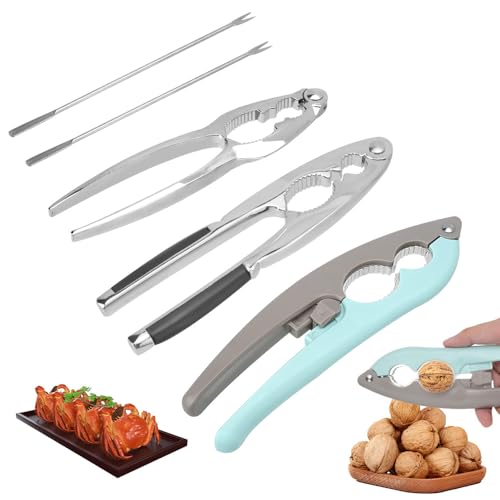 MOAMUN 5er Set Nussknacker Walnüss mit Picks, Edelstahl Walnussknacker Nussknacker Haselnüsse mit Antirutsch-Griff, Multifunktional Nußknacker Haselnussknacker für Nuss Walnuss Meeresfrüchte Pekannuss von MOAMUN