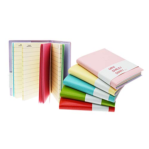Mini-Smiley-Notizbuch, Bonbonfarben, lächelndes Design, Tagebuch/Tagebuch mit Gummiband, einer der modischsten Notizblöcke mit Kunstleder-Einband (zufällige Farbe, 6 Stück) von MOAMUN