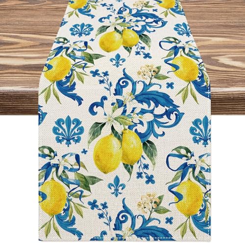 183 x 33cm Zitrone Sommer Tischläufer, Modern Gelb Zitrone Pflanzen Tischdeko, Sommer Zitrone Deko, Saisonnal Frühling Küche Esstisch Dekoration, für Drinnen und Draußen Urlaub Party Wohnzimmer Deko 183 x 33cm Zitrone Sommer Tischläufer, Modern Gelb Zitrone Pflanzen Tischdeko, Sommer Zitrone Deko, Saisonnal Frühling Küche Esstisch Dekoration, für Drinnen und Draußen Urlaub Party Wohnzimmer Deko von MOAZIFI