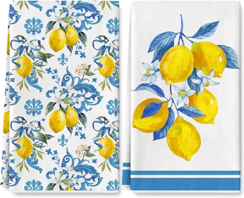 MOAZIFI 2 Stück 40x60 cm Zitrone Blumen Floral Sommer Küchentücher Geschirrtücher, Saugfähig und Schnell Trocknende, Saisonale Frühling Summer Dekoration Handtücher, Sommer Zitrone deko für Küchen von MOAZIFI