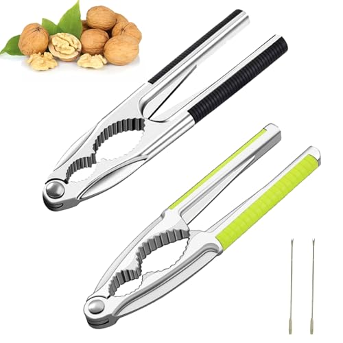 MOAZIFI Nussknacker Walnüsse 4 teiliges Set Metall Knacker mit Schwarzem Grünem Griff und 2 Nuss Pickern Für Haselnüsse Paranüsse Krabben Hummer Sicherem Griff von MOAZIFI