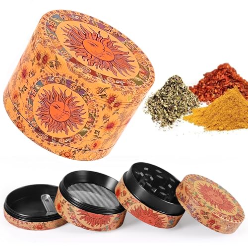 Pollen Grinder Crusher Kräutermühle Vintage Sun Kräutermühle Metall Mahlwerk Messerscharfes Mahlwerk für Gewürze Kräuter Pollen Vanille mit Pollenschaber Gelbe 50 mm Pollen Grinder Crusher Kräutermühle Vintage Sun Kräutermühle Metall Mahlwerk Messerscharfes Mahlwerk für Gewürze Kräuter Pollen Vanille mit Pollenschaber Gelbe 50 mm von MOAZIFI