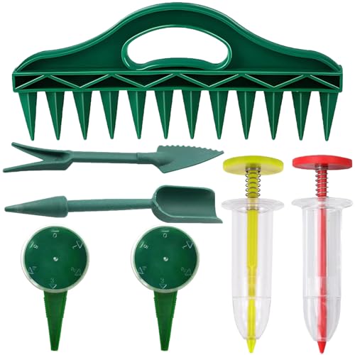 MOAZIFI 7er Set Pikierstab und Pflanzhilfe - Aussaathilfe mit Verstellbarer Sämaschine, Einpflanzhilfe für Gartenbau Gemüseanzucht für Gartenbau-Aussaat, Bodenlockern und Bewässern von MOAZIFI