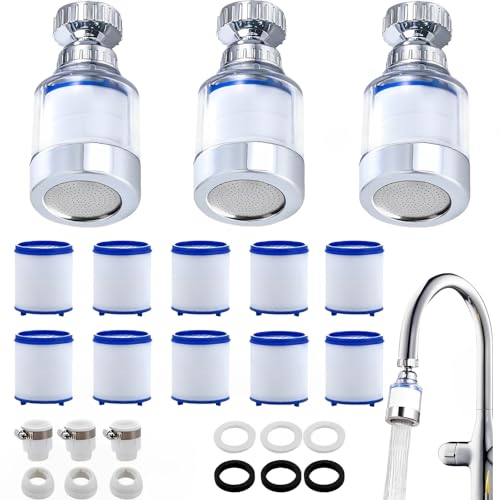 16 Stück Wasserfilter Wasserhahn Set, 3Pcs 360° Wasserhahn Filter +10 Pcs PP-Baumwollfilterelement + 3 Pcs Universelle Schnittstelle, Wasserhahn Filter Für Trinkwasser, Für Küche, Bad, Waschbecken von MOAZIFI