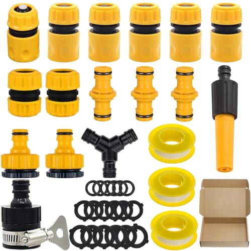 MOAZIFI Gartenschlauch Anschluss Set - Kupplung 1/2 Zoll Schlauchverbinder Kit mit 16 Teilen inklusive Schlauchkupplung 1/2 Zoll, Y-Stück und Dichtungen von MOAZIFI