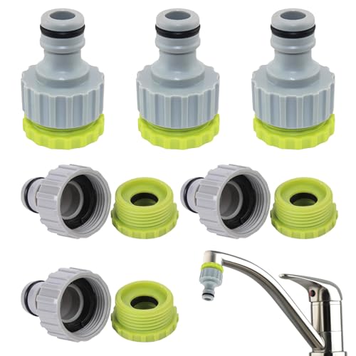 6 Stück Wasserhahn Adapter & Hahnverbinder Set, 2-In-1 Schlauchanschluss Mit 1/2" 3/4" Gewinde, Wasseranschluss-Adapter Für Gartenbewässerung, Wasserhahn Schlauch Anschluss (Grün) von MOAZIFI