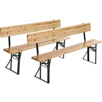 2er-Set zusammenklappbarer Bierbänke aus Holz mit Rückenlehne Braun von MOB EVENT PRO