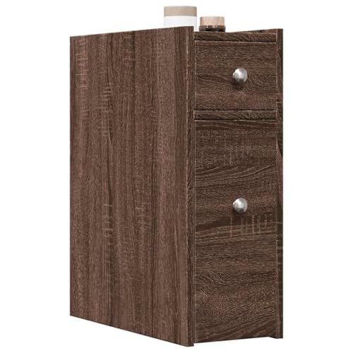 Badschrank Schmal mit Rollen Eichen-Optik Holzwerkstoff, Aktenschrank Büroschrank Vorratsschrank Vitrinenschrank Geeignet für Wohnzimmer Flur Wohnheim Büro von MOBCANT