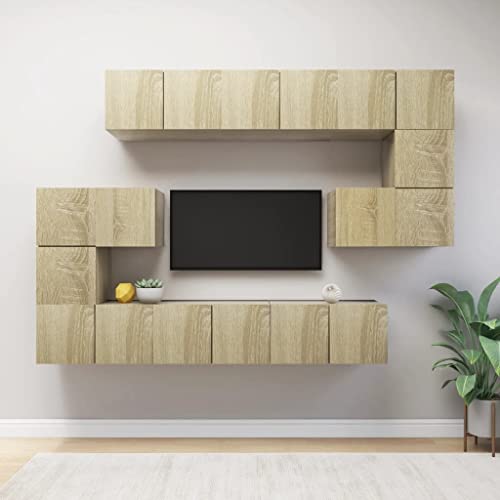 MOBCANT 10-TLG. TV-Schrank-Set, Lowboard hängend Fernseher Schrank Hängeschrank Wandschrank Geeignet für Hotel Wohnung Büro Schlafzimmer Sonoma-Eiche Holzwerkstoff von MOBCANT