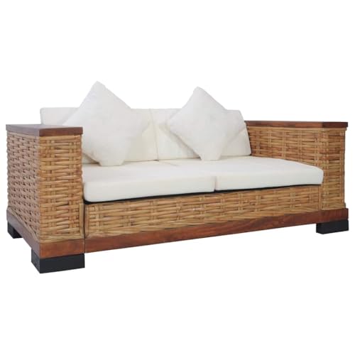 MOBCANT 2-Sitzer-Sofa mit Auflagen Braun Natur Rattan Schlafsofa Modulares Sofa Polstergarnitur Schlafcouch für Hotel Wohnzimmer Empfangsraum Wohnung von MOBCANT