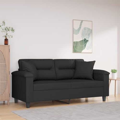 MOBCANT 2-Sitzer-Sofa mit Kissen Schwarz 140 cm Mikrofasergewebe Wohnlandschaft Couch Modulares Sofa Schlafsofa für Empfangsraum Büro Schlafzimmer Wohnzimmer von MOBCANT