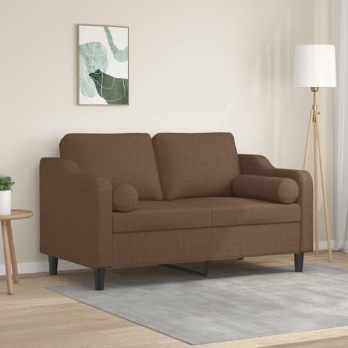 MOBCANT 2-Sitzer-Sofa mit Zierkissen Braun 120 cm Stoff Wohnlandschaft Couch Polstergarnitur Schlafcouch für Empfangsraum Schlafzimmer Hotel Wohnung von MOBCANT