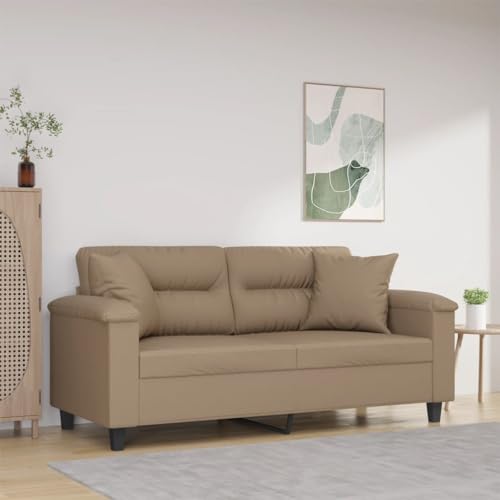 MOBCANT 2-Sitzer-Sofa mit Zierkissen Cappuccino-Braun 140 cm Kunstleder Wohnlandschaft Couchgarnitur Modulares Sofa Schlafcouch für Hotel Empfangsraum Schlafzimmer Wohnzimmer von MOBCANT