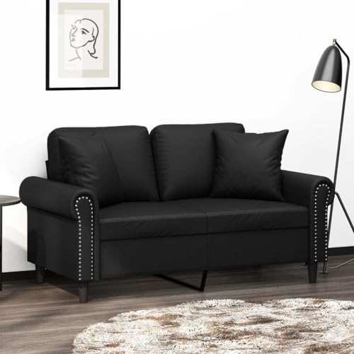 MOBCANT 2-Sitzer-Sofa mit Zierkissen Schwarz 120 cm Kunstleder Wohnlandschaft Couch Couchgarnitur Sofabezug für Wohnzimmer Hotel Schlafzimmer Empfangsraum von MOBCANT