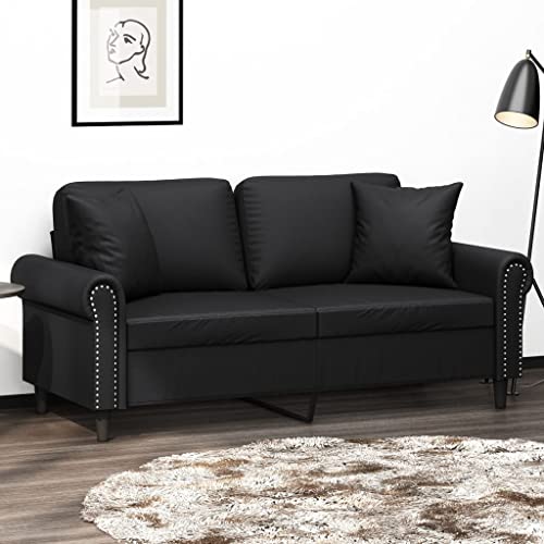 MOBCANT 2-Sitzer-Sofa mit Zierkissen Schwarz 140 cm Kunstleder Wohnlandschaft Couch Couchgarnitur Sofabezug für Wohnzimmer Hotel Schlafzimmer Empfangsraum von MOBCANT