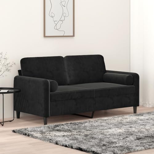 MOBCANT 2-Sitzer-Sofa mit Zierkissen Schwarz 140 cm Samt Sofagarnitur Couch Polstergarnitur Schlafsofa für Wohnung Hotel Empfangsraum Büro von MOBCANT