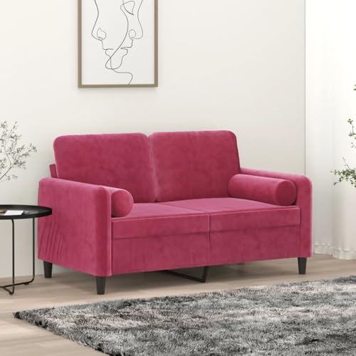 MOBCANT 2-Sitzer-Sofa mit Zierkissen Weinrot 120 cm Samt Sofagarnitur Couch Polstergarnitur Schlafsofa für Wohnung Hotel Empfangsraum Büro von MOBCANT