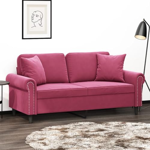 MOBCANT 2-Sitzer-Sofa mit Zierkissen Weinrot 140 cm Samt Sofabezug Couchgarnitur Polstergarnitur Schlafsofa für Büro Wohnung Schlafzimmer Wohnzimmer von MOBCANT
