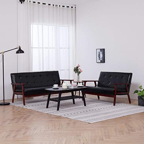 MOBCANT 2-TLG. Sofagarnitur Schwarz Kunstleder Wohnlandschaft Couch Polstergarnitur Schlafcouch für Wohnung Schlafzimmer Wohnzimmer Hotel von MOBCANT