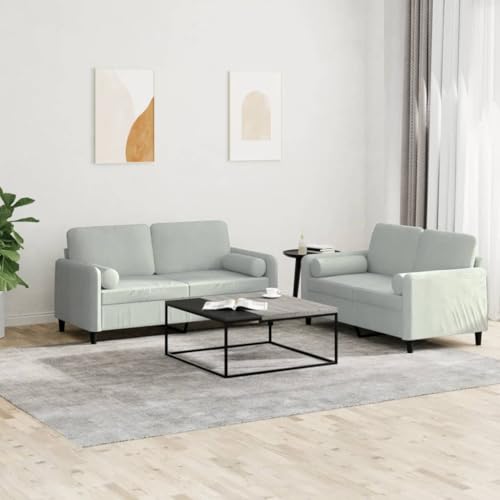 MOBCANT 2-TLG. Sofagarnitur mit Kissen Hellgrau Samt Wohnlandschaft Couch Couchgarnitur Polstergarnitur für Büro Empfangsraum Wohnzimmer Wohnung von MOBCANT