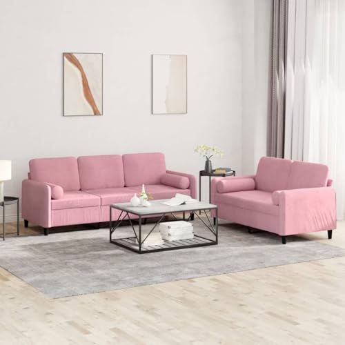 MOBCANT 2-TLG. Sofagarnitur mit Kissen Rosa Samt Schlafsofa Couchgarnitur Modulares Sofa Schlafcouch für Wohnung Wohnzimmer Empfangsraum Schlafzimmer von MOBCANT